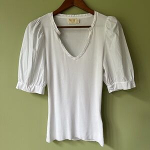 NATION LTD NWOT Natalie Combo Ribbed V-Neck Puff Sleeve Top